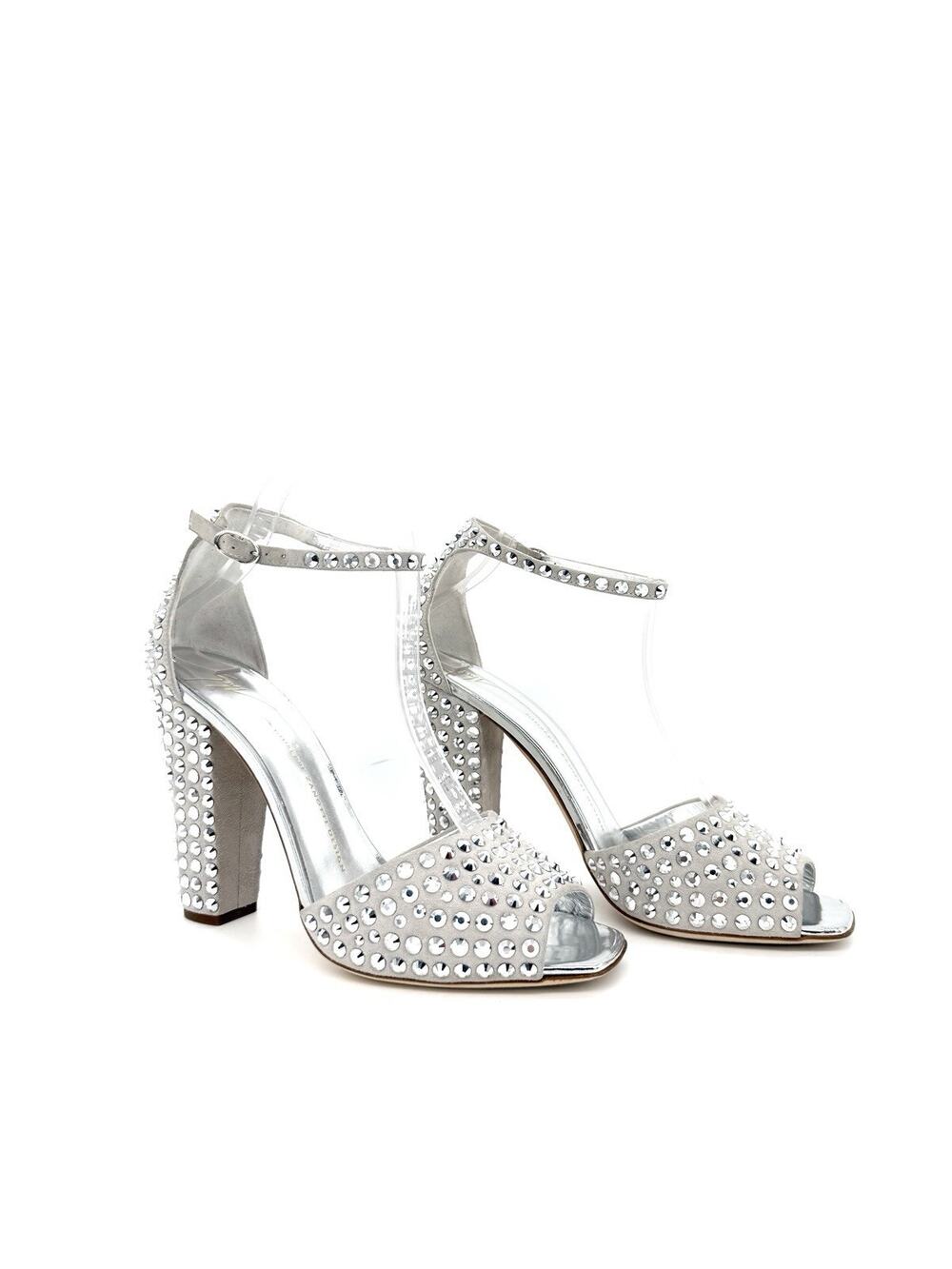 NIB Giuseppe Zanotti Lavinia Silver Embellished Suede Sandals EU 41.5 US 11.5